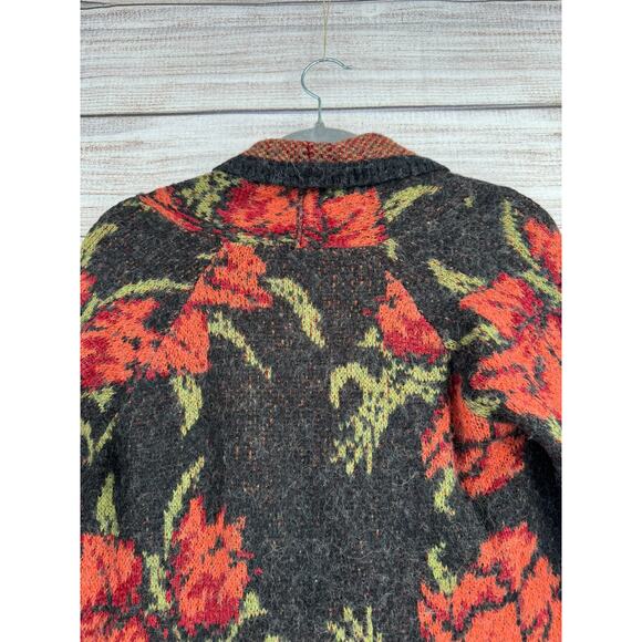 Free People Floral Knit Cardigan Sweater Womens Small Black Red Wool Blend - Picture 4 of 12